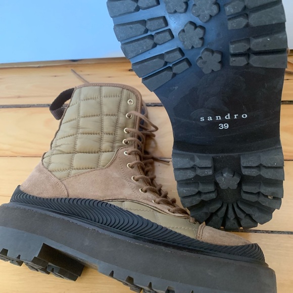 Sandro Quilted Leather Combat Boot - Picture 4 of 5